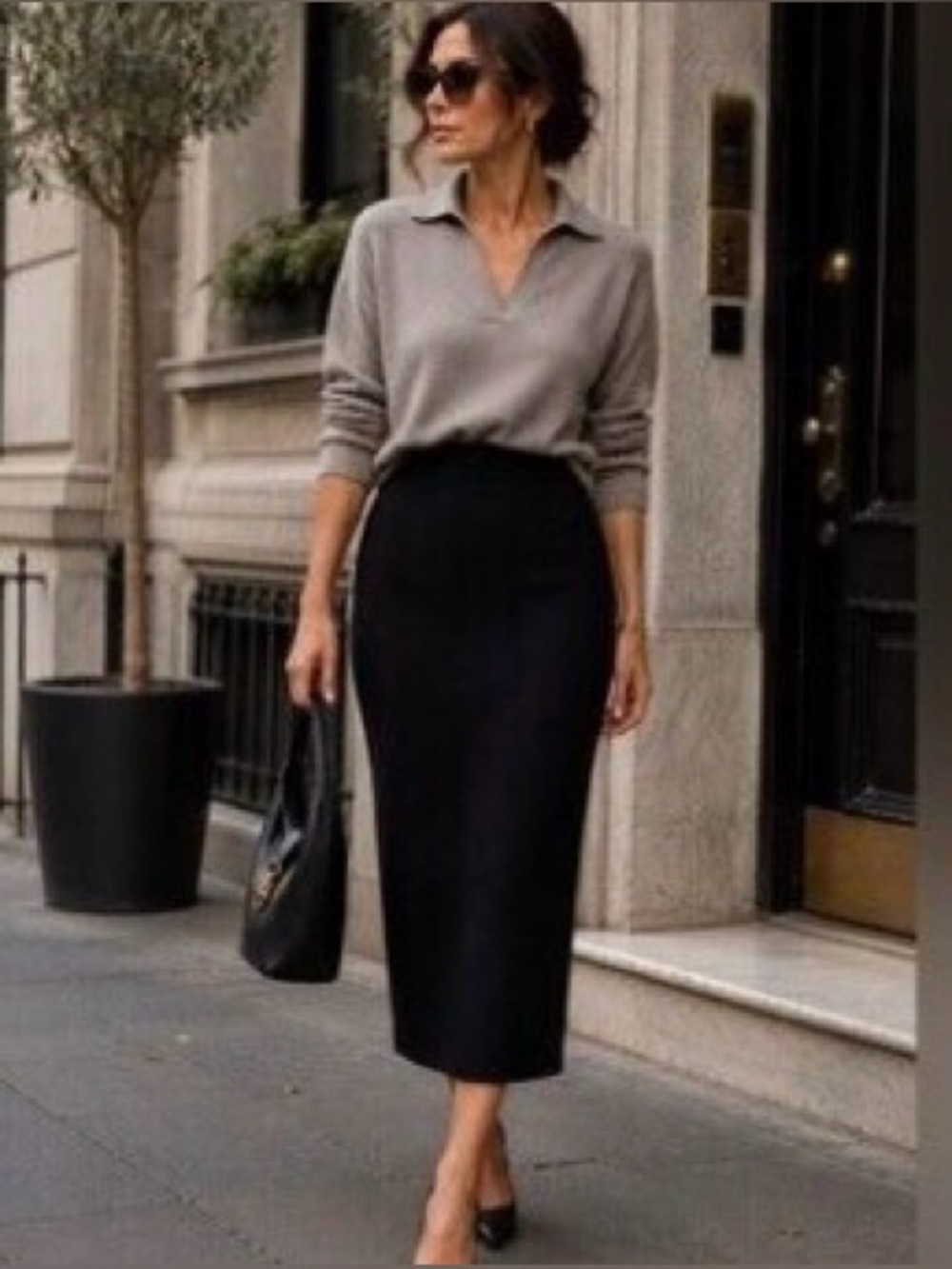 St John Basic Santana Knit Slit Skirt Pull On Classic Quiet Luxury Minimalist